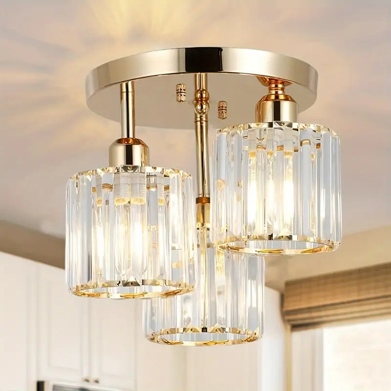 Plafonnier Semi-encastré Cristal - Métal Doré - Base E27