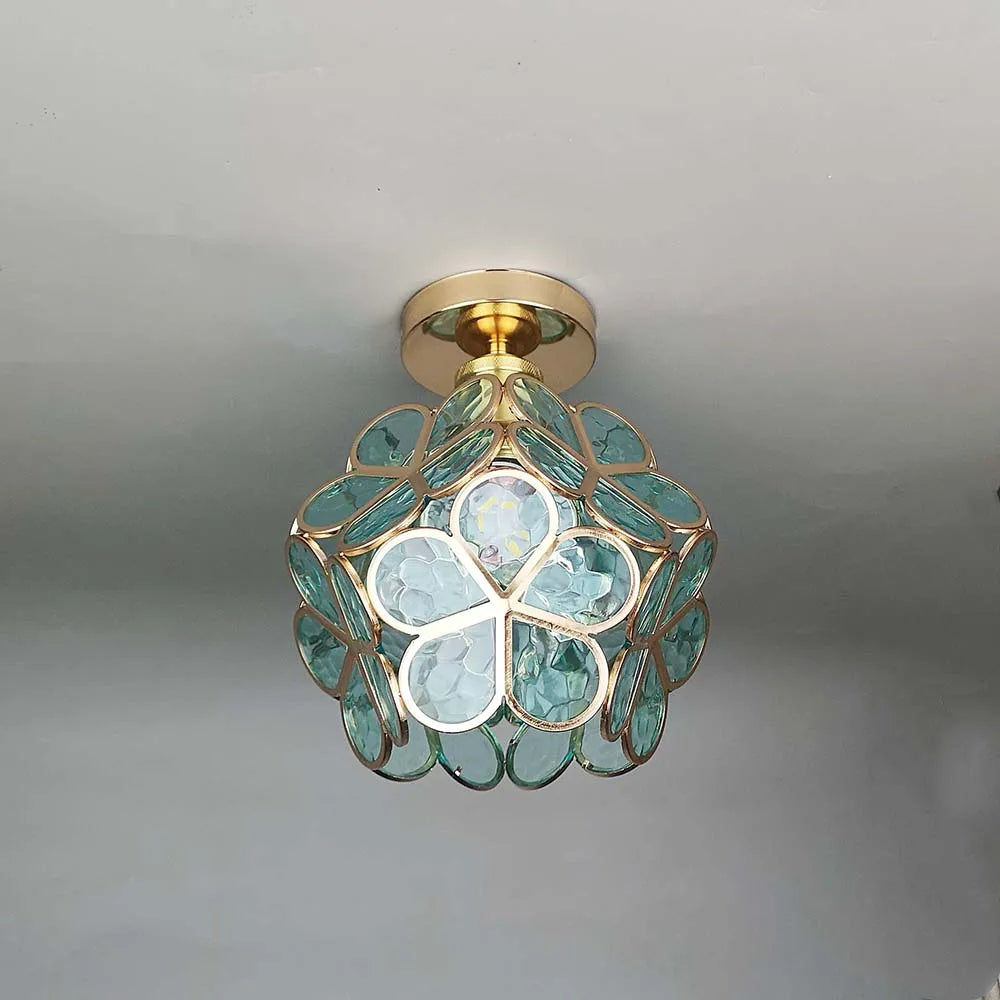 Plafonnier Floris Acrylique Motif Floral - Douille Dorée, Vert D20xH25cm