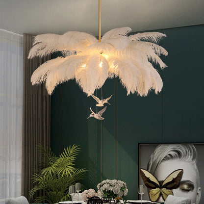 Suspension à Plumes Blanc et Or - 60 cm
