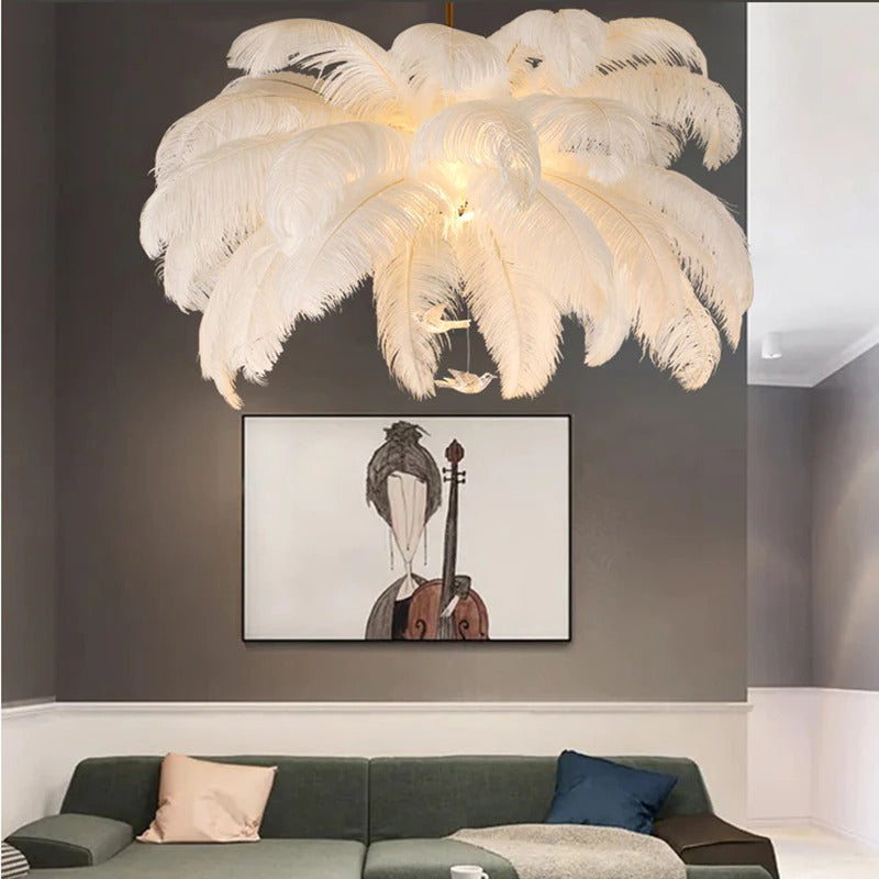 Suspension à Plumes Blanc et Or - 60 cm